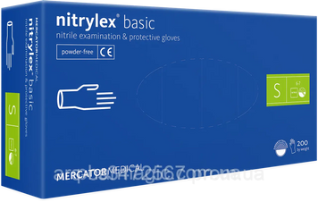 Медичні нітрилові рукавички MERCATOR MEDICAL Nitrylex Basic Blue, 200 шт., розмір S Медичні нітрилові рукавички MERCATOR MEDICAL Nitrylex Basic Blue, 200 шт., розмір S фото