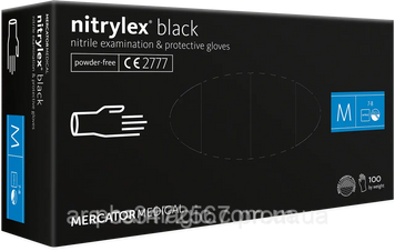 Рукавички медичні нітрилові MERCATOR MEDICAL Nitrylex Black 100 шт. size - M Рукавички медичні нітрилові MERCATOR MEDICAL Nitrylex Black 100 шт. size - M фото