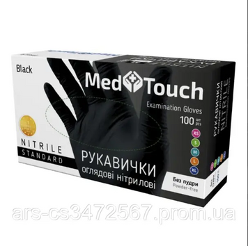 Рукавички нітрилові нестерильні неопудрені MedTouch Black 100 шт. size - M Рукавички нітрилові нестерильні неопудрені MedTouch Black 100 шт. size - M фото