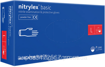 Медичні нітрилові рукавички MERCATOR MEDICAL Nitrylex Basic Blue, 200 шт., розмір L Медичні нітрилові рукавички MERCATOR MEDICAL Nitrylex Basic Blue, 200 шт., розмір L фото