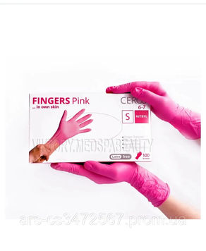 Нітрилові рожеві рукавички Ceros Fingers ,неопудрені ,розмір m CerosFingersm фото