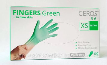 Нітрилові салатові рукавички Ceros Fingers ,неопудрені ,розмір XS CerosFingersgreenxs фото